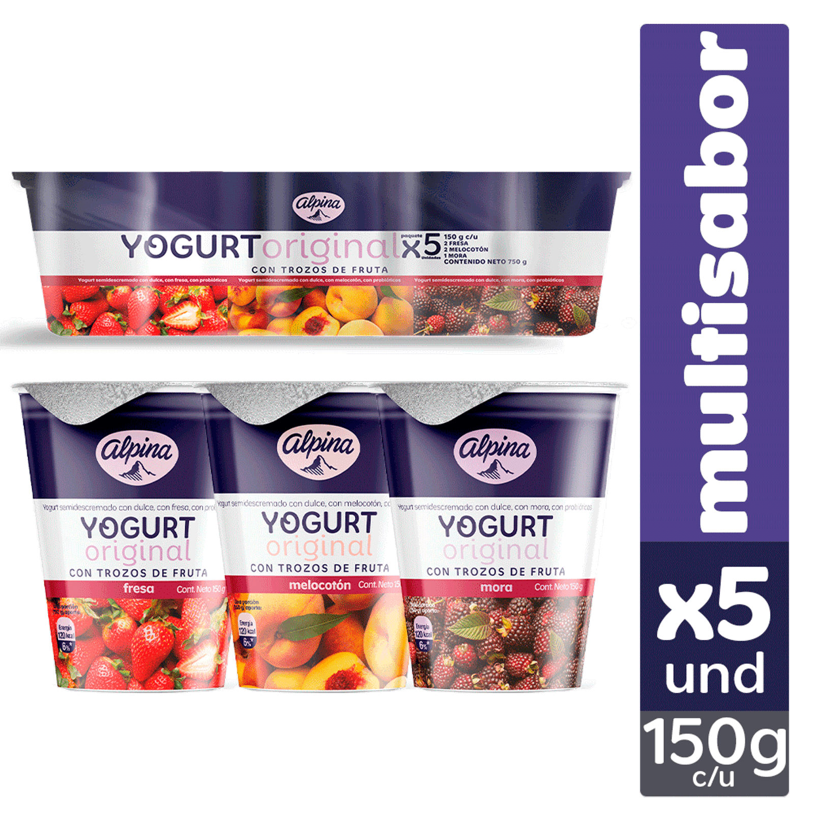 Yogurt Alpina original surtido x5und x150g c-u