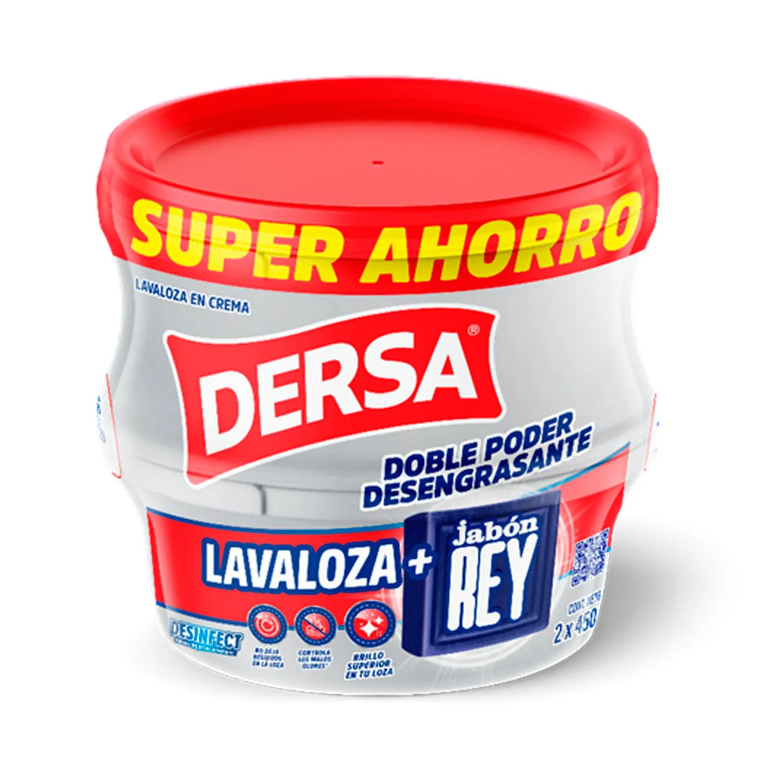 Lavaloza Dersa + Jabon Rey Crema x2 Und 450grs
