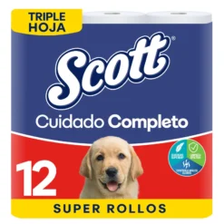 Papel Higiénico Scott Cuidado Completo Triple Hoja 30 metros - 12 rollos