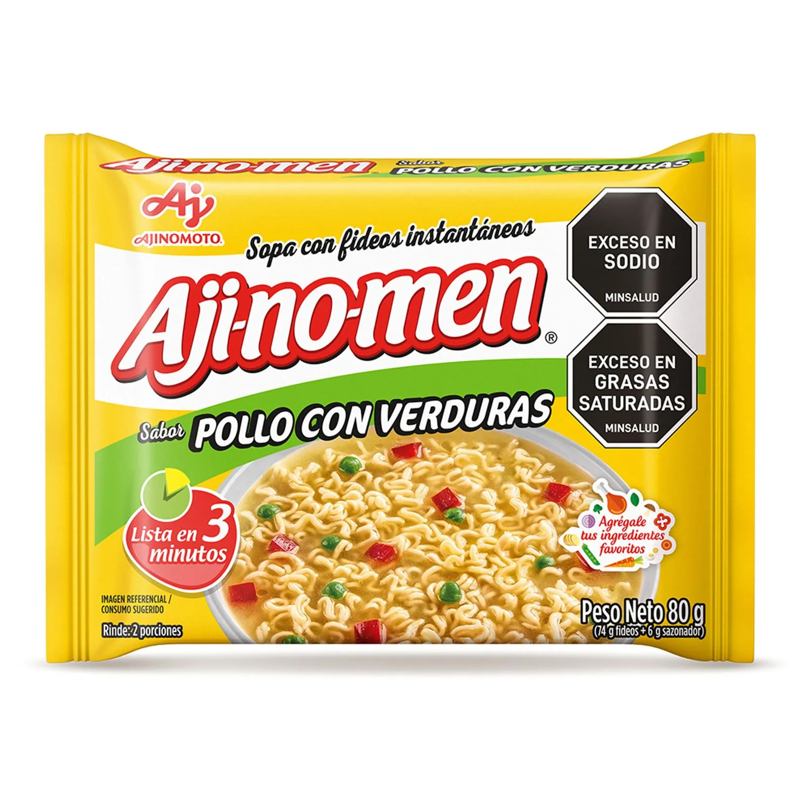 Sopa Ajinomen instantánea fideos pollo verduras x80g