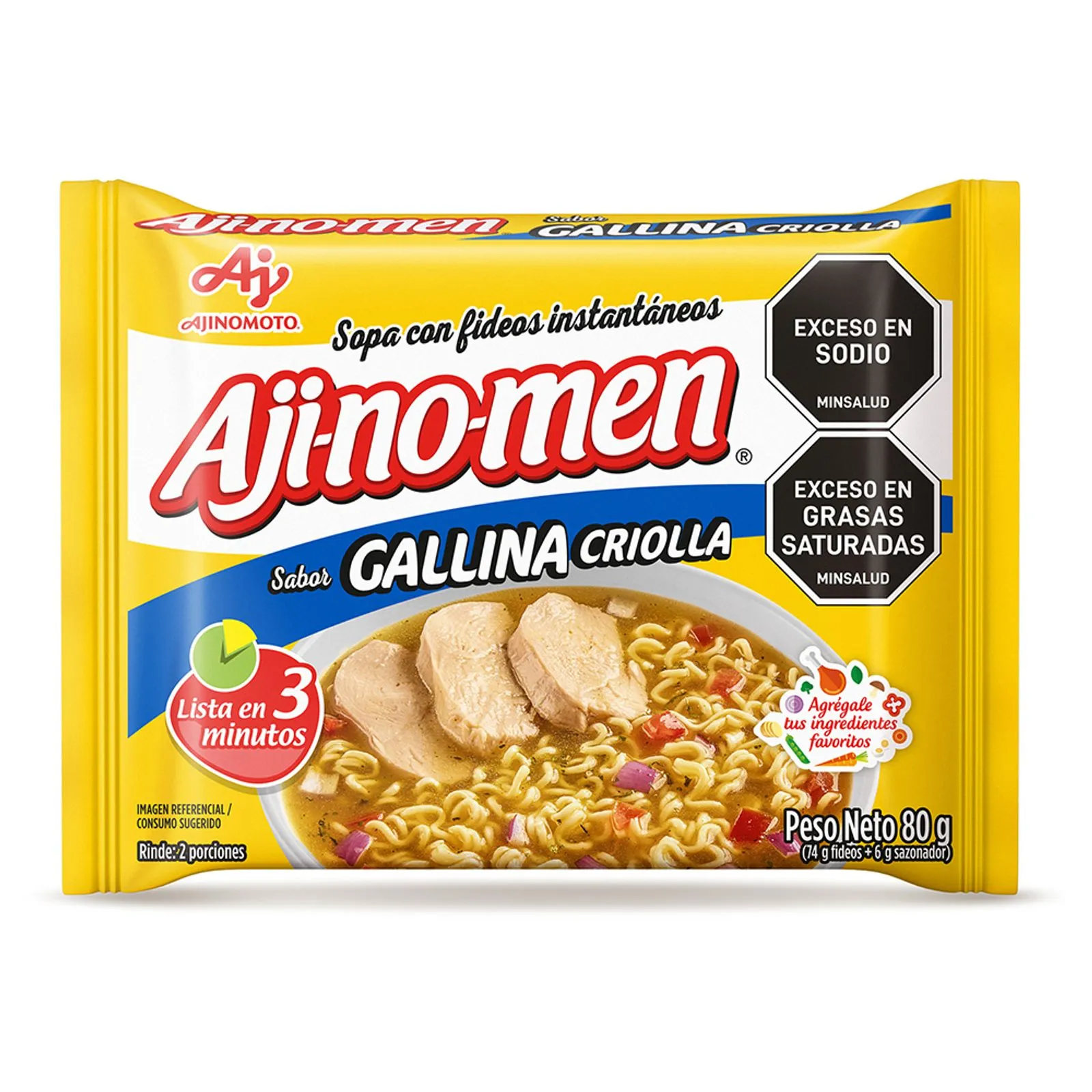 Sopa instantánea Ajinomen con fideos y gallina criolla x80g